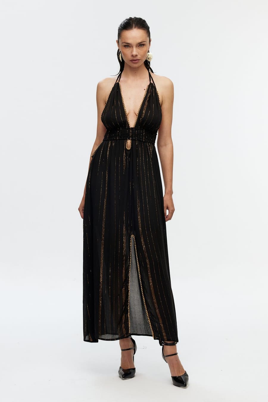 Boncuk Şeritli Halter Maxi Elbise 2