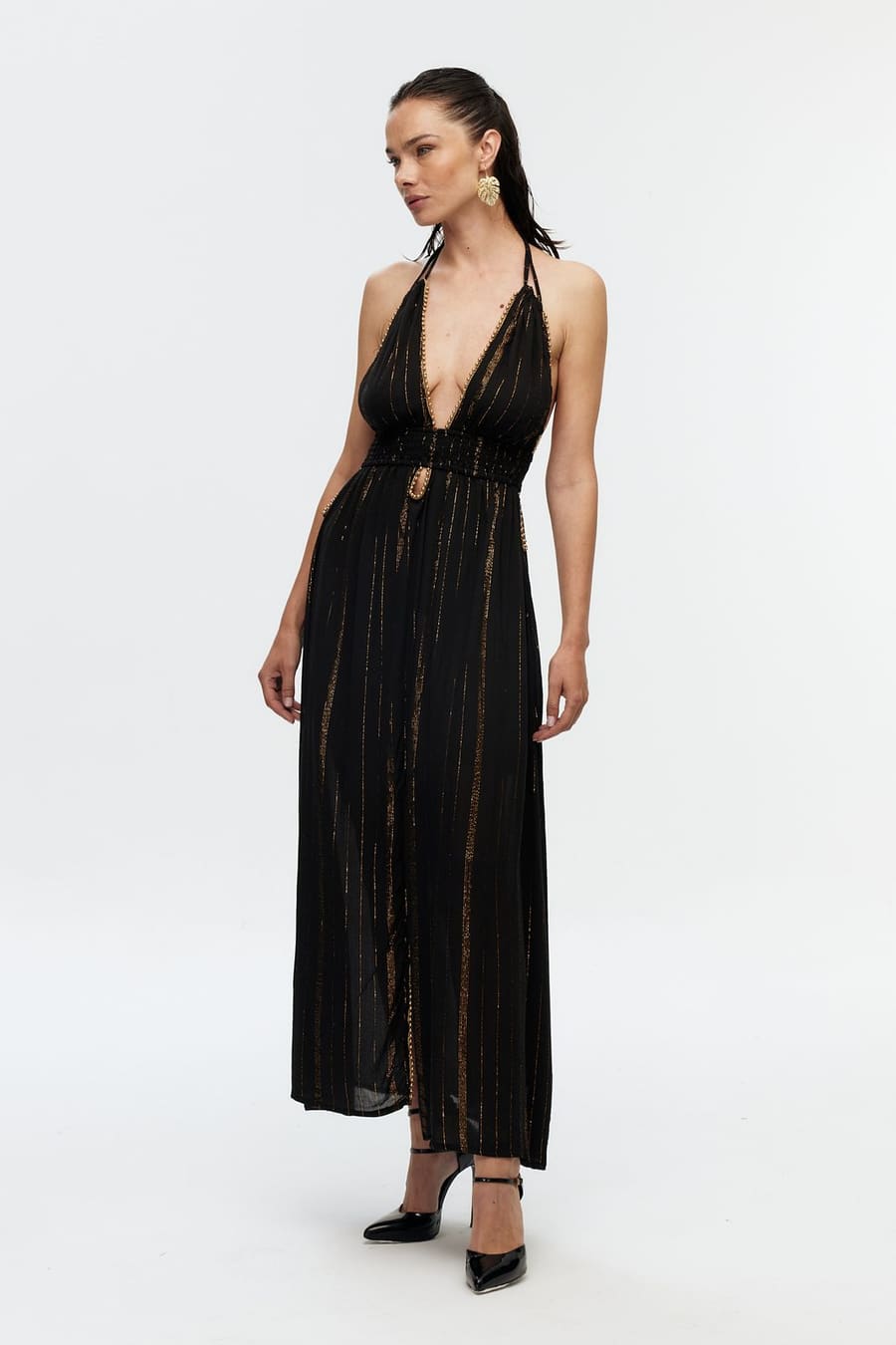 Boncuk Şeritli Halter Maxi Elbise 3