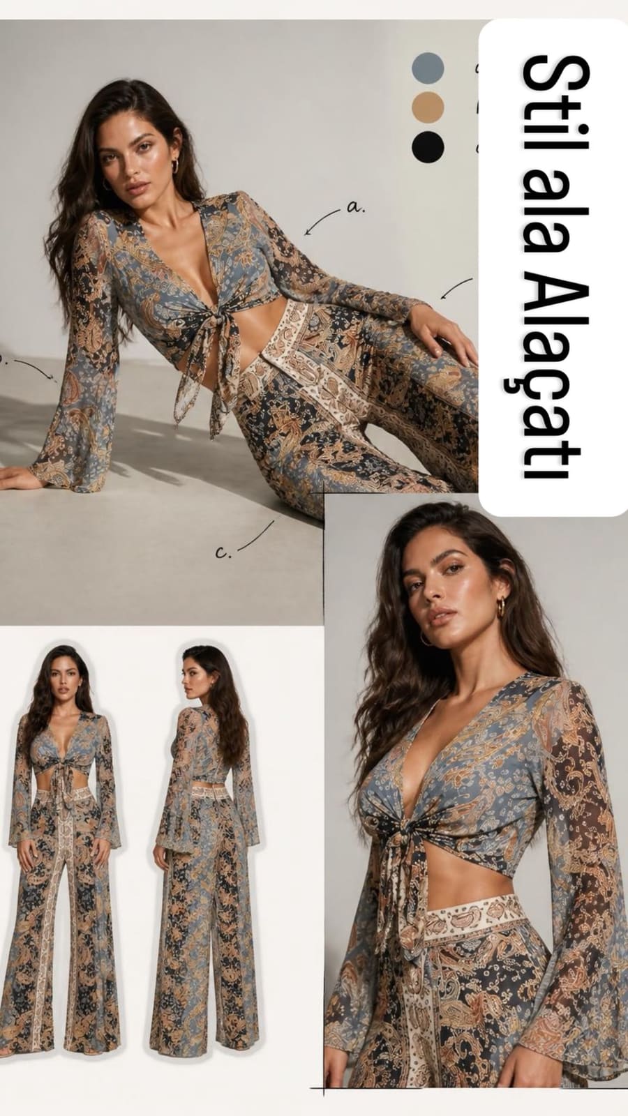 İpek Crop Top Pantolon Etek Takımı 3