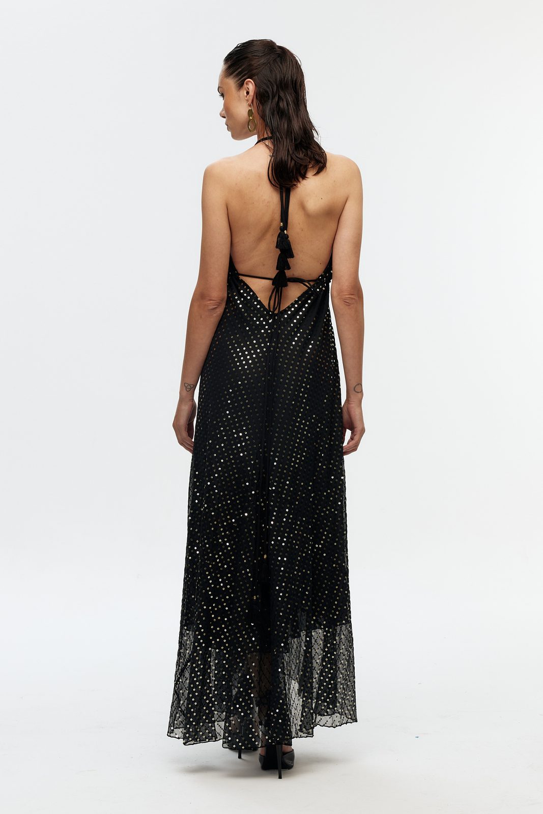 Puantiyeli Halter Şifon Maxi Elbise 6