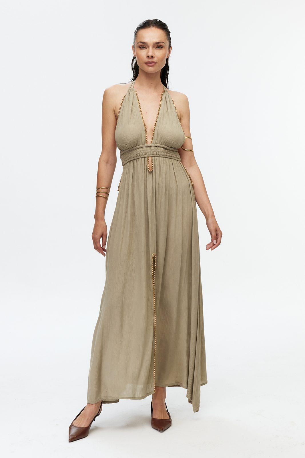 Boncuk Şeritli Halter Maxi Elbise 2