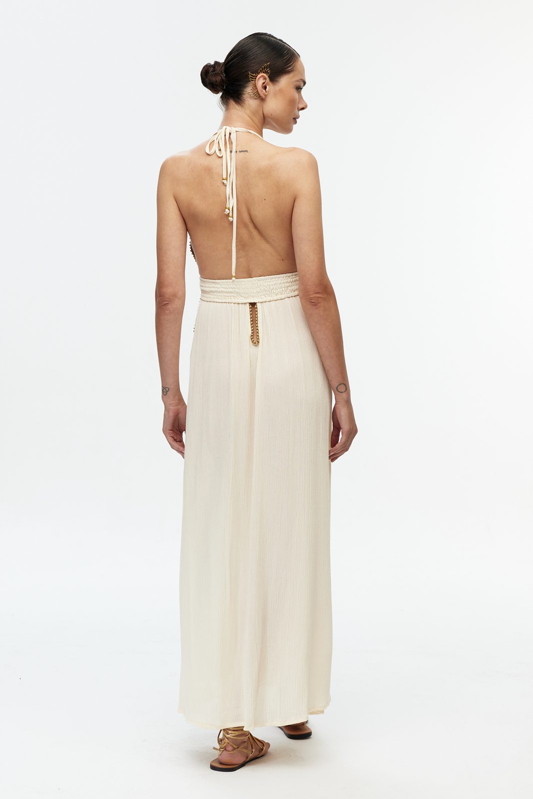 Boncuk Şeritli Halter Maxi Elbise 5