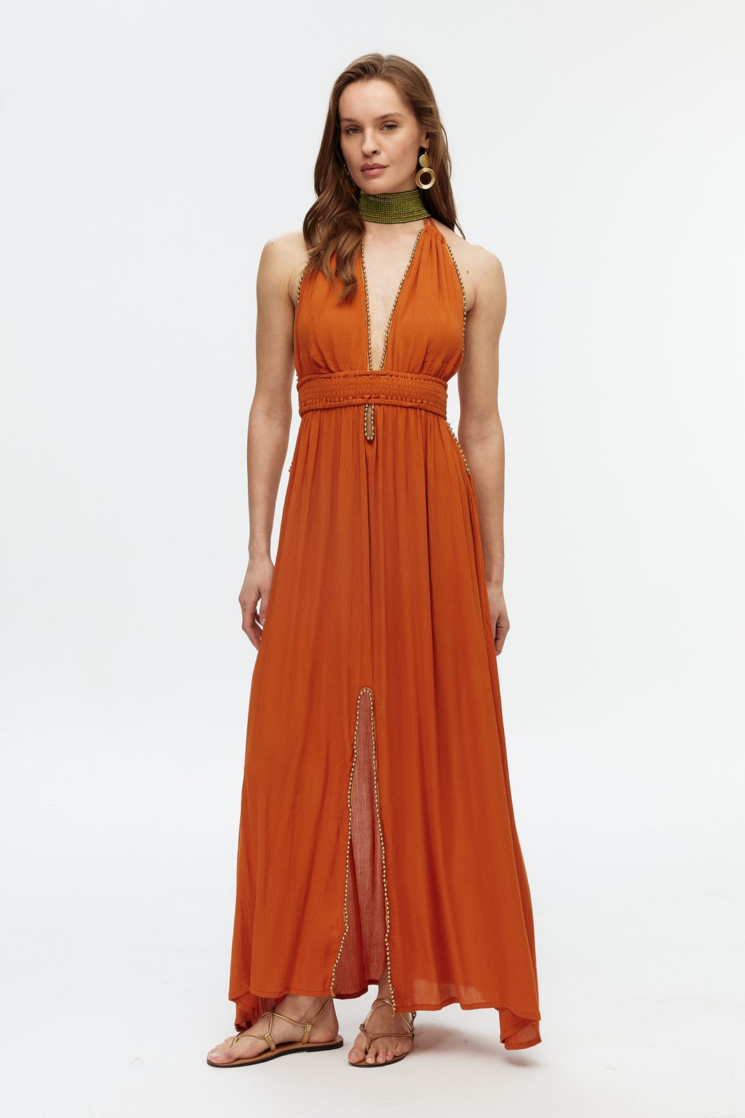 Boncuk Şeritli Halter Maxi Elbise 2
