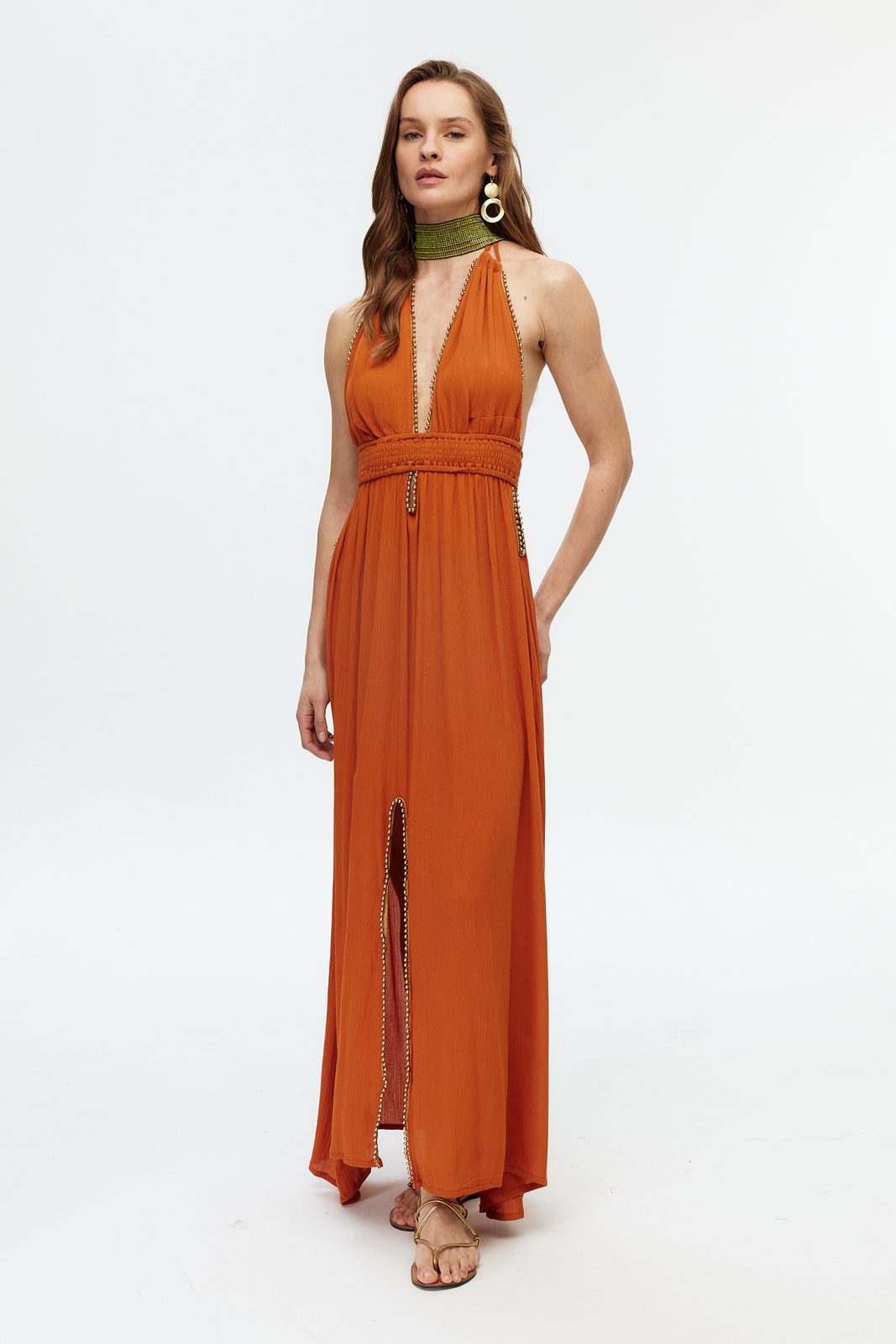 Boncuk Şeritli Halter Maxi Elbise 3