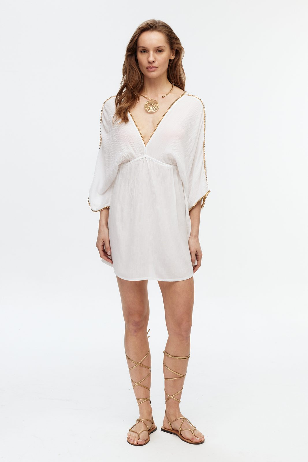 Boncuk Şeritli Kimono Kol Mini Elbise 4