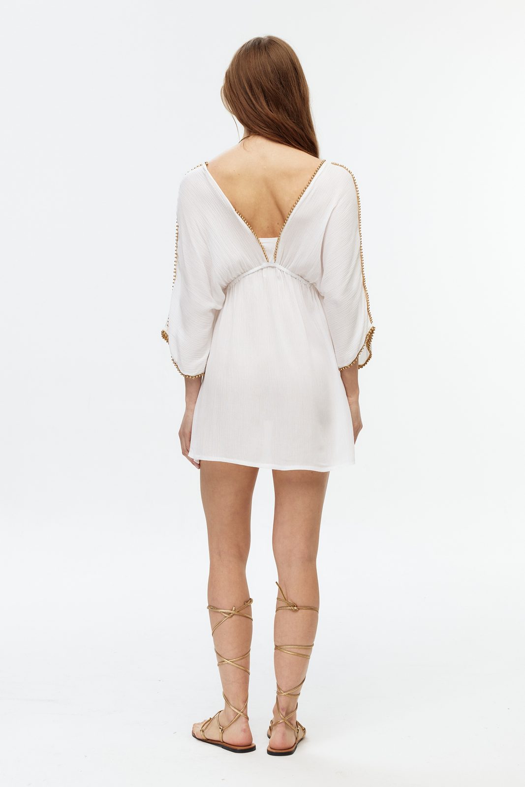 Boncuk Şeritli Kimono Kol Mini Elbise 6