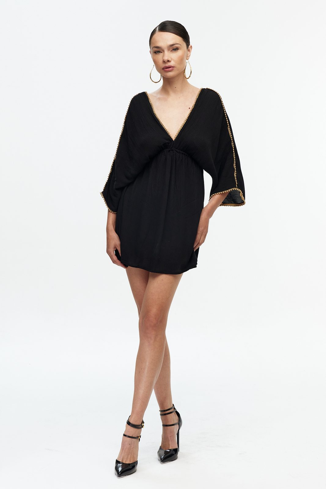 Boncuk Şeritli Kimono Kol Mini Elbise 2