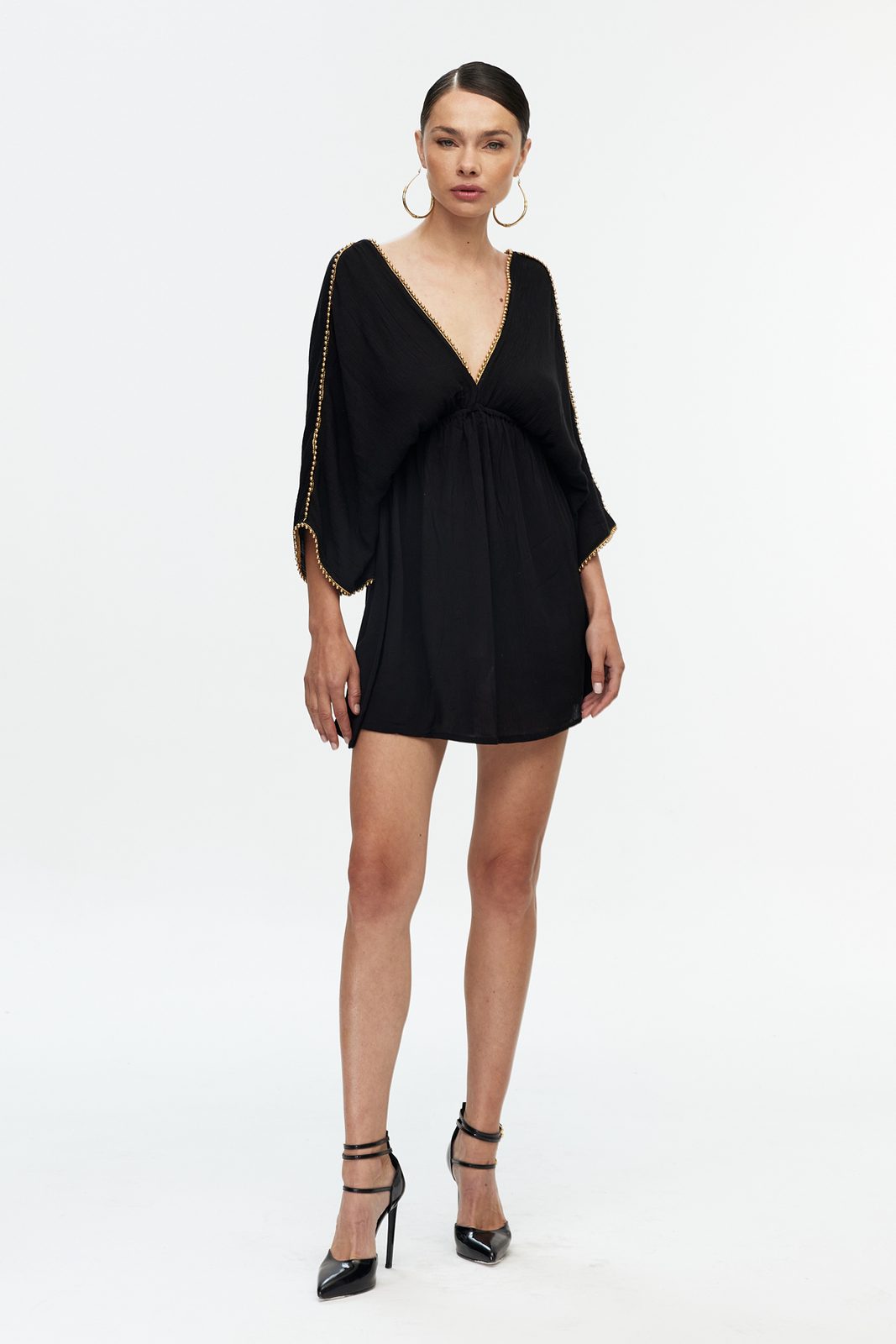 Boncuk Şeritli Kimono Kol Mini Elbise 3