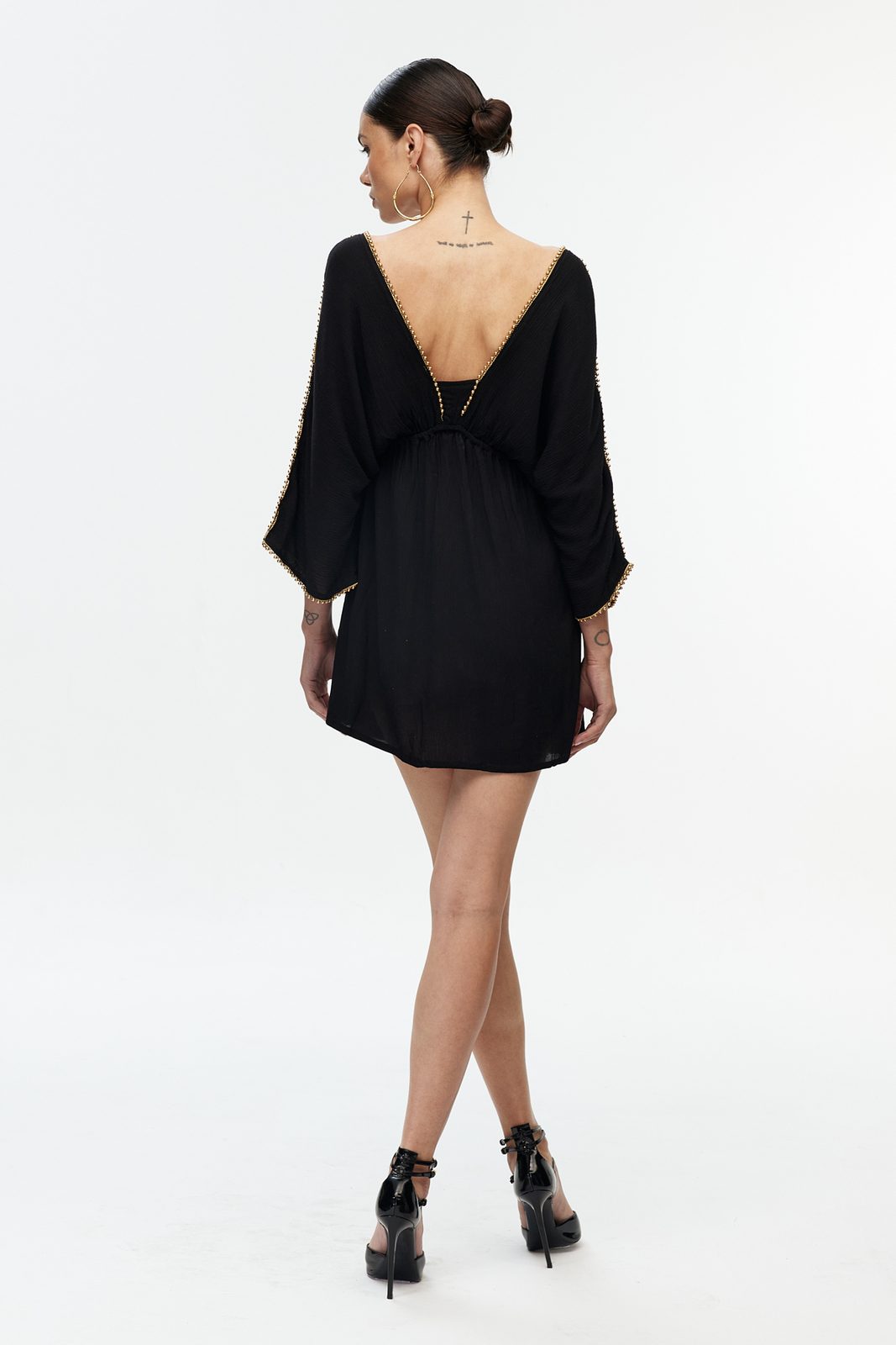 Boncuk Şeritli Kimono Kol Mini Elbise 5