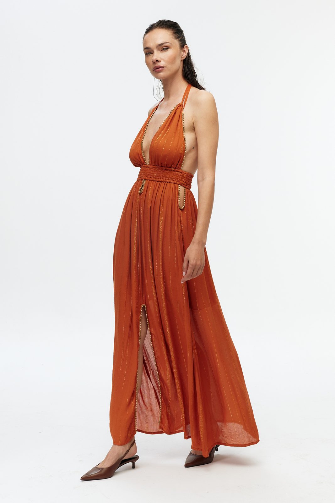 Boncuk Şeritli Halter Maxi Elbise 3