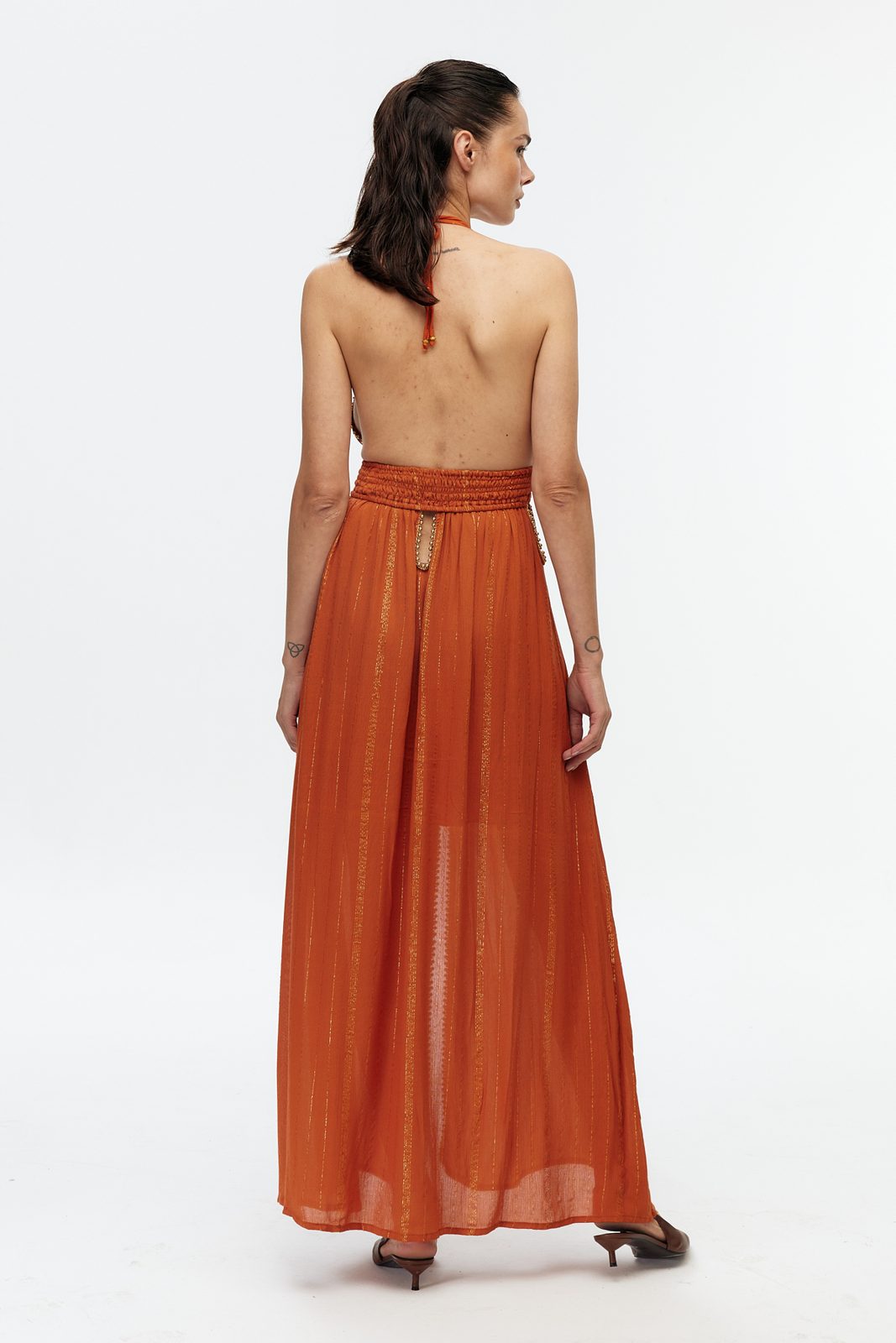 Boncuk Şeritli Halter Maxi Elbise 5
