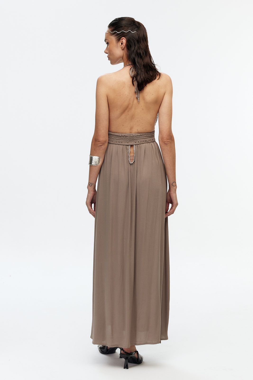Boncuk Şeritli Halter Maxi Elbise 6