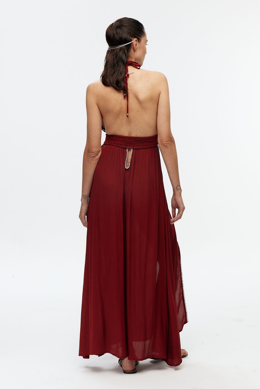 Boncuk Şeritli Halter Maxi Elbise 5