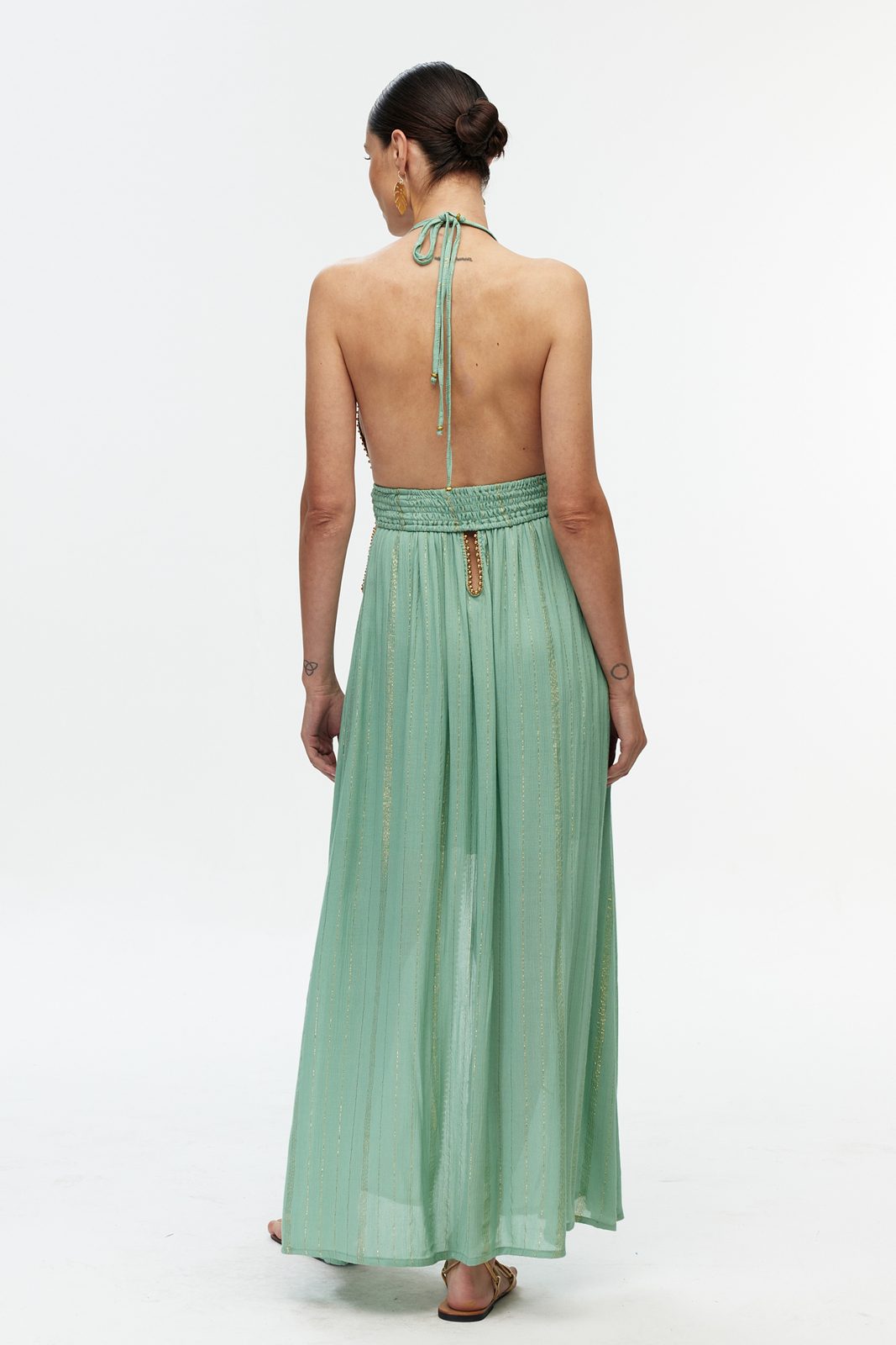 Boncuk Şeritli Halter Maxi Elbise 5