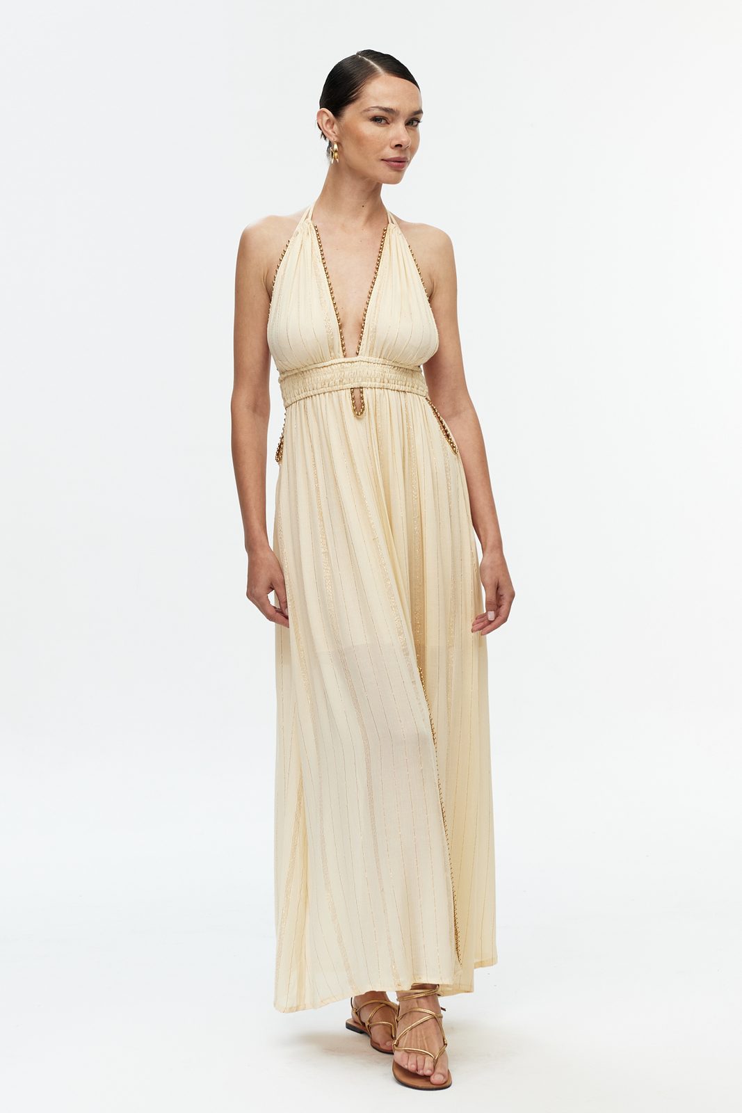 Boncuk Şeritli Halter Maxi Elbise 2