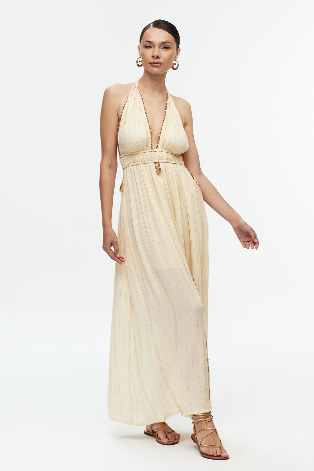 Boncuk Şeritli Halter Maxi Elbise 3