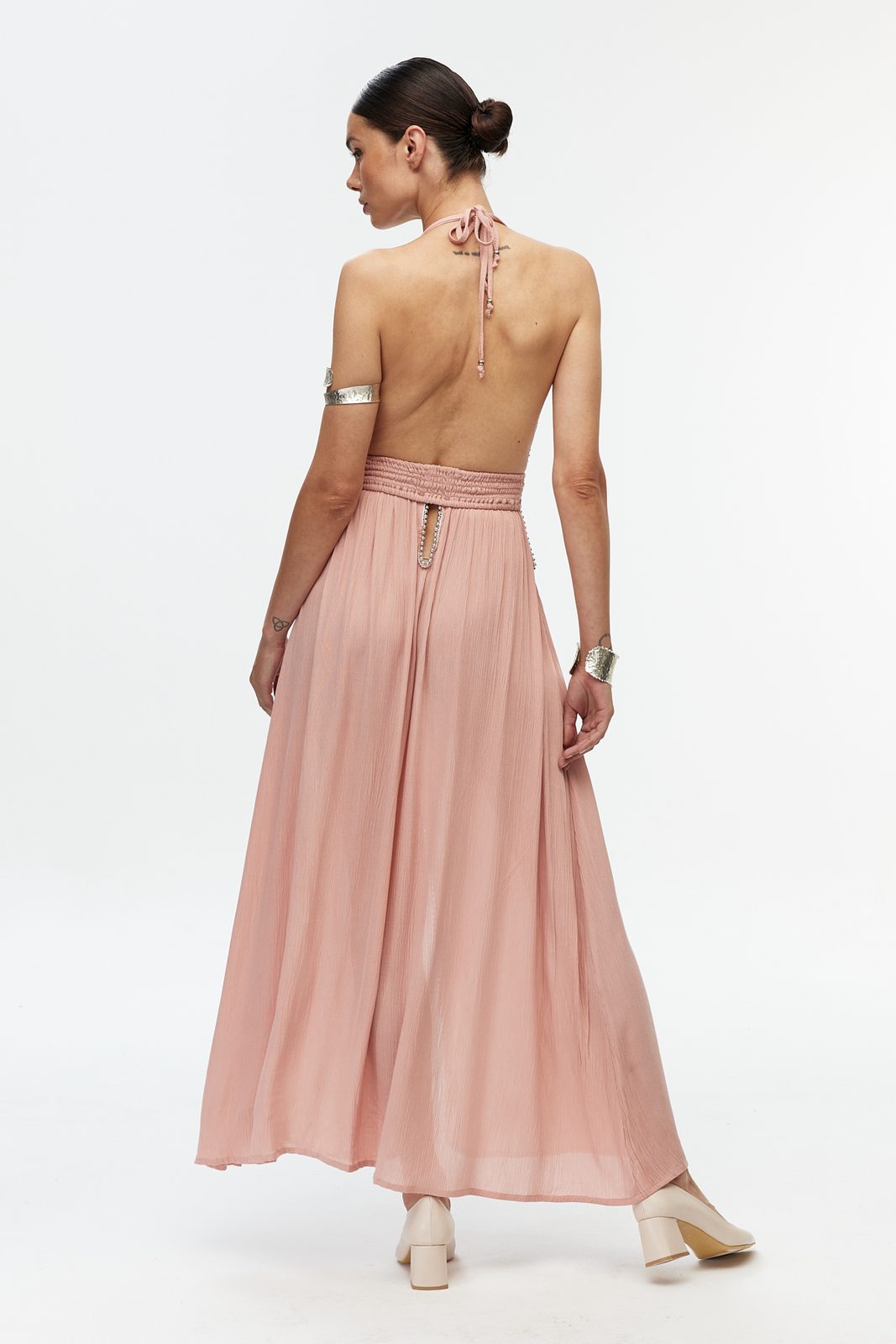 Boncuk Şeritli Halter Maxi Elbise