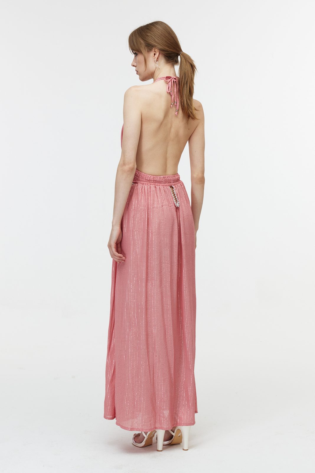 Boncuk Şeritli Halter Maxi Elbise 3